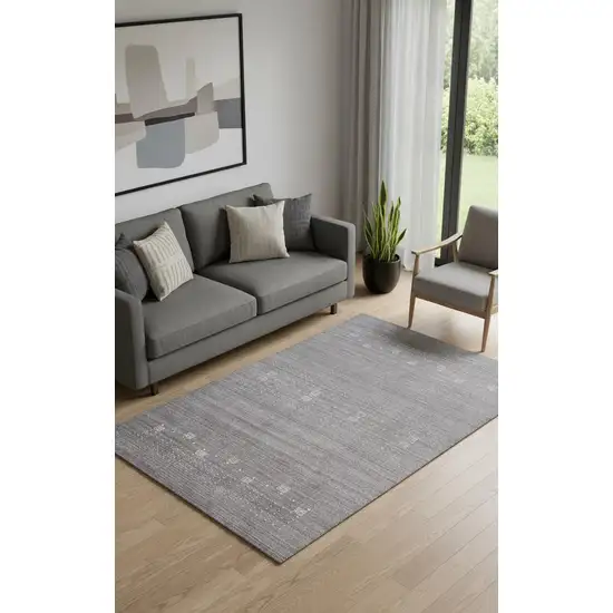 Gray And Ivory Wool Oriental Shag Hand Knotted Area Rug Photo 1