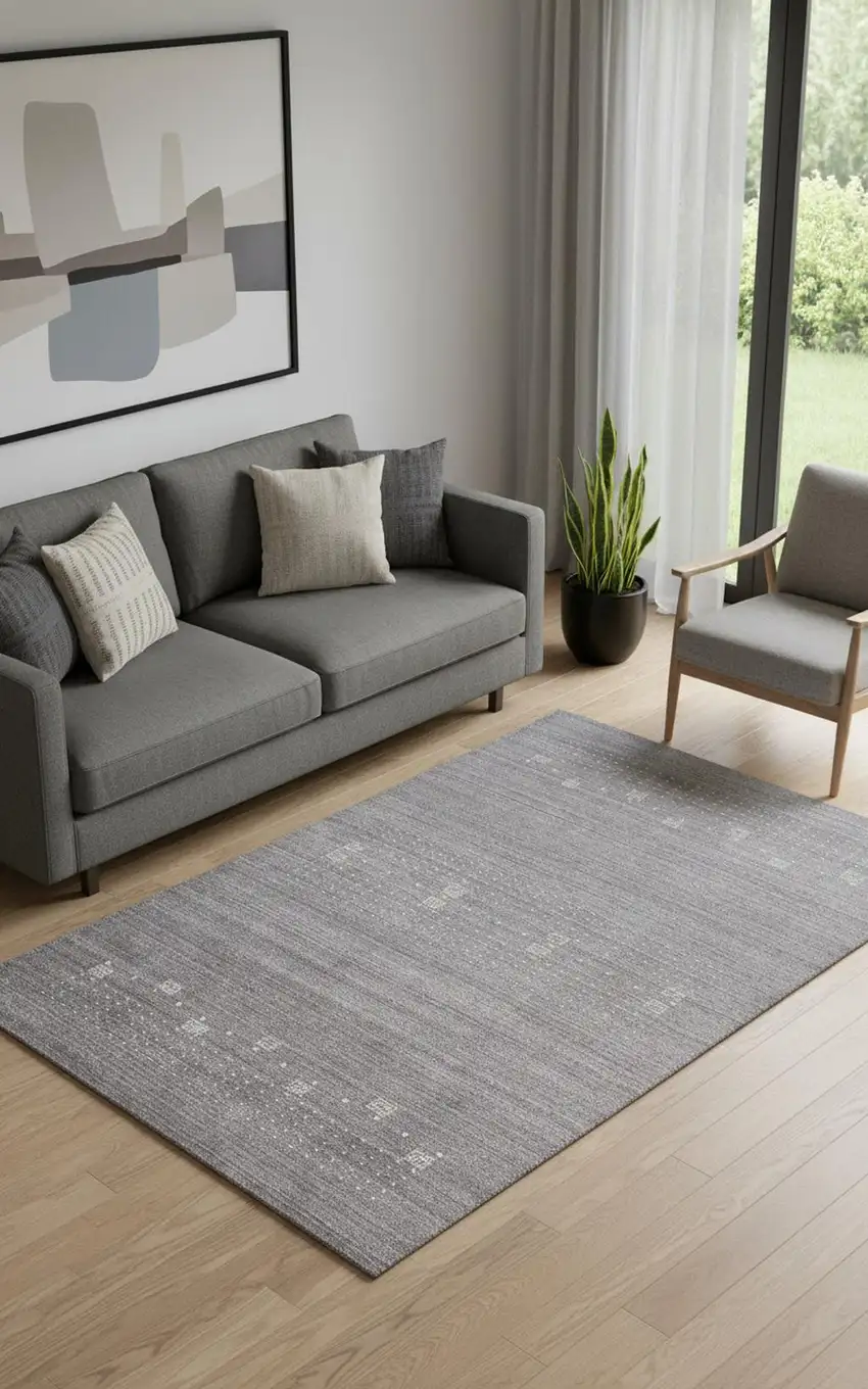 Gray And Ivory Wool Oriental Shag Hand Knotted Area Rug Photo 1
