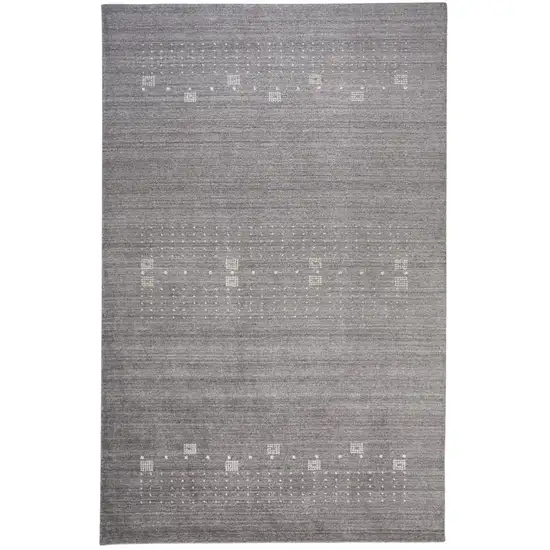 Gray And Ivory Wool Oriental Shag Hand Knotted Area Rug Photo 2