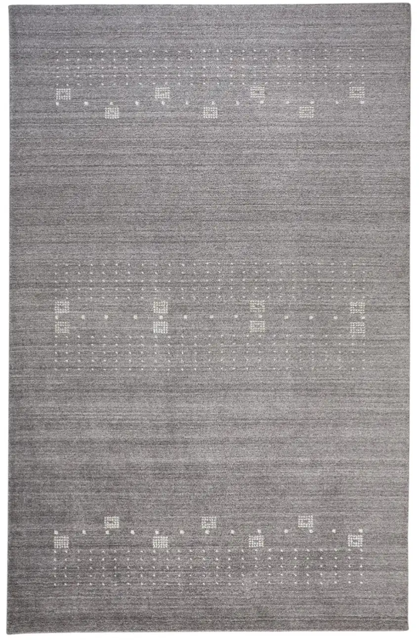 Gray And Ivory Wool Oriental Shag Hand Knotted Area Rug Photo 2
