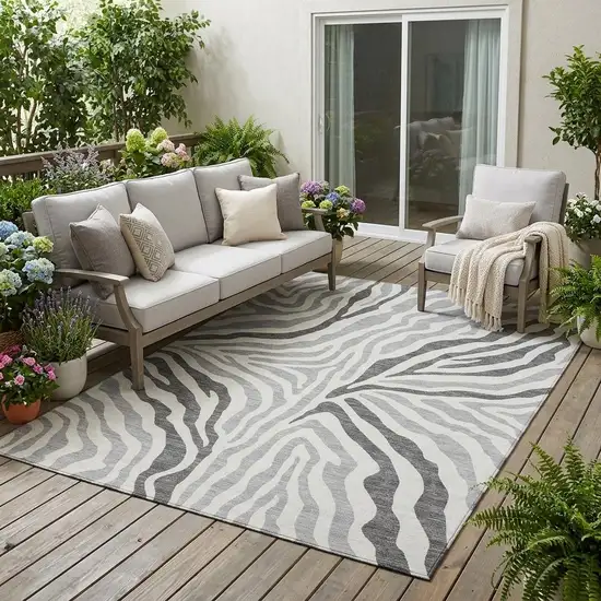 Gray And Ivory Zebra Print Washable Indoor Outdoor Area Rug Photo 1
