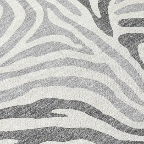 Gray And Ivory Zebra Print Washable Indoor Outdoor Area Rug Photo 3