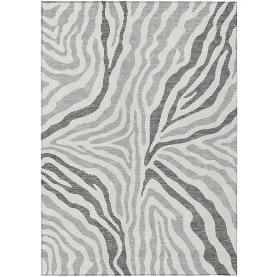 Gray And Ivory Zebra Print Washable Indoor Outdoor Area Rug Photo 2