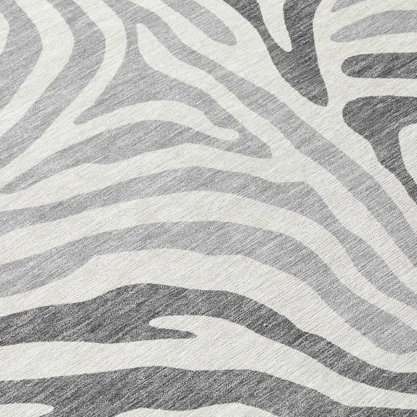 Gray And Ivory Zebra Print Washable Indoor Outdoor Area Rug Photo 3