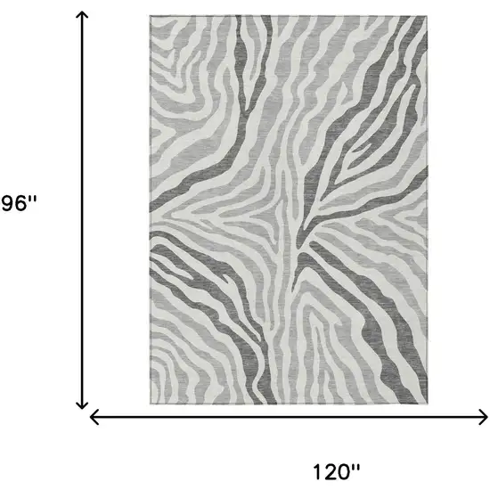 Gray And Ivory Zebra Print Washable Indoor Outdoor Area Rug Photo 5