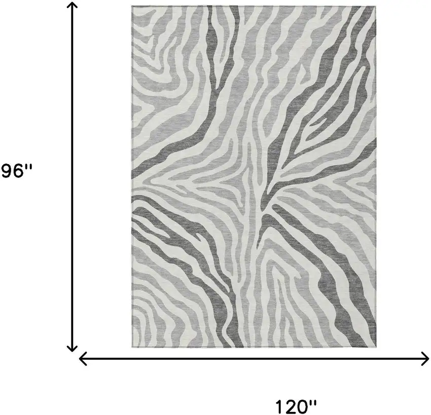 Gray And Ivory Zebra Print Washable Indoor Outdoor Area Rug Photo 5