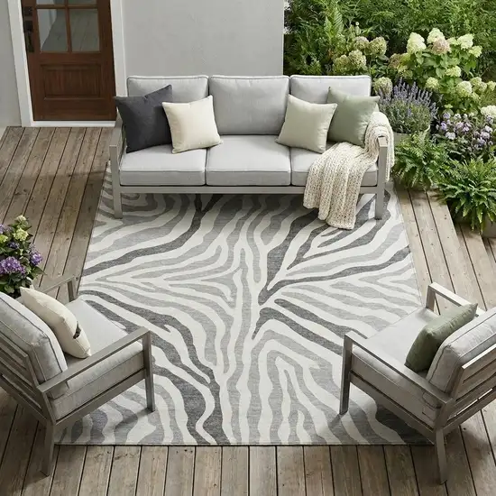 Gray And Ivory Zebra Print Washable Indoor Outdoor Area Rug Photo 1