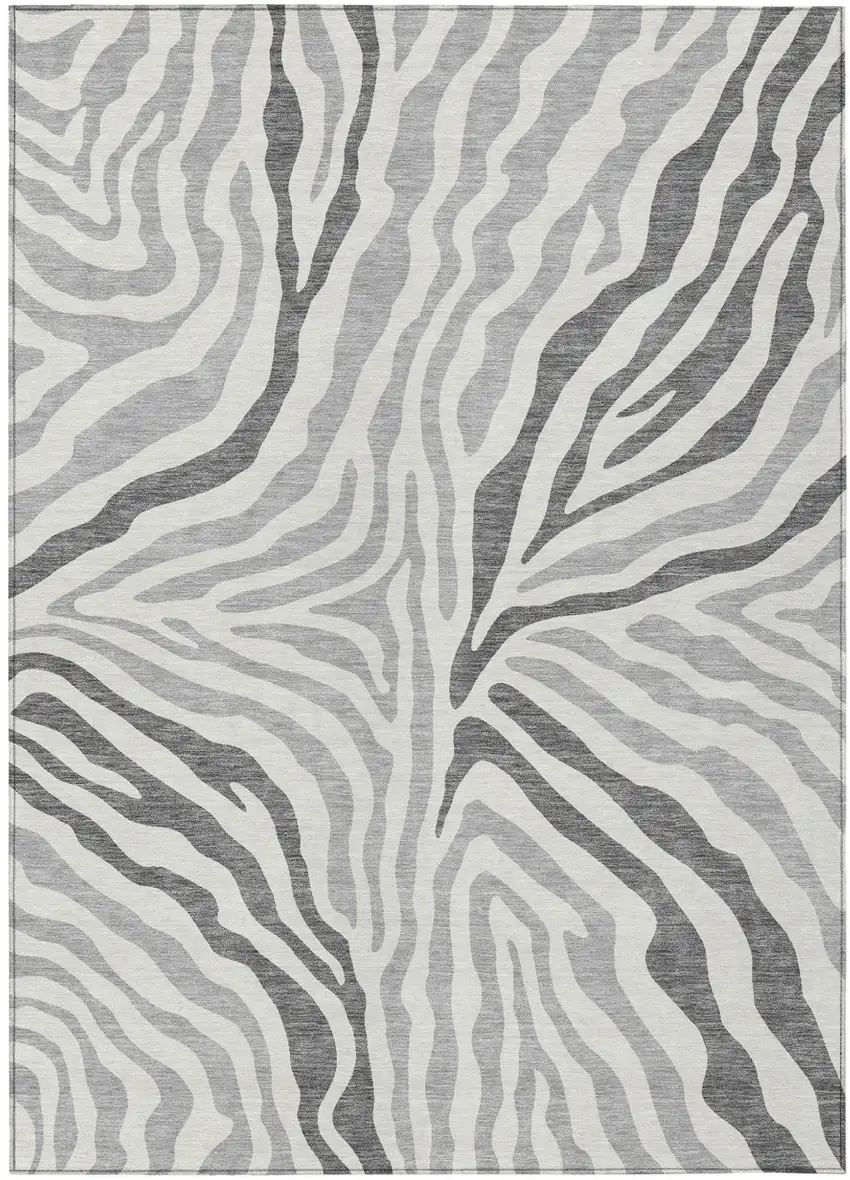 Gray And Ivory Zebra Print Washable Indoor Outdoor Area Rug Photo 2