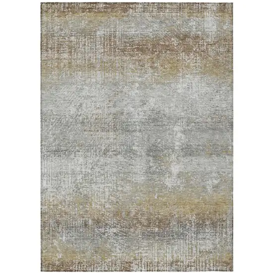 Gray And Khaki Abstract Washable Indoor Outdoor Area Rug Photo 2