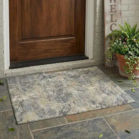 Gray And Khaki Abstract Washable Indoor Outdoor Area Rug Photo 1