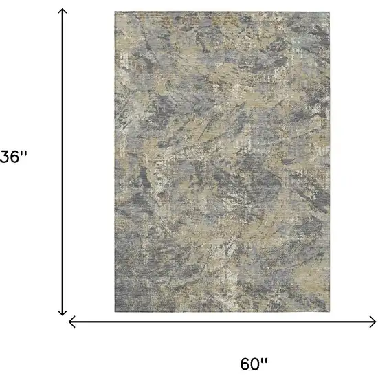 Gray And Khaki Abstract Washable Indoor Outdoor Area Rug Photo 5