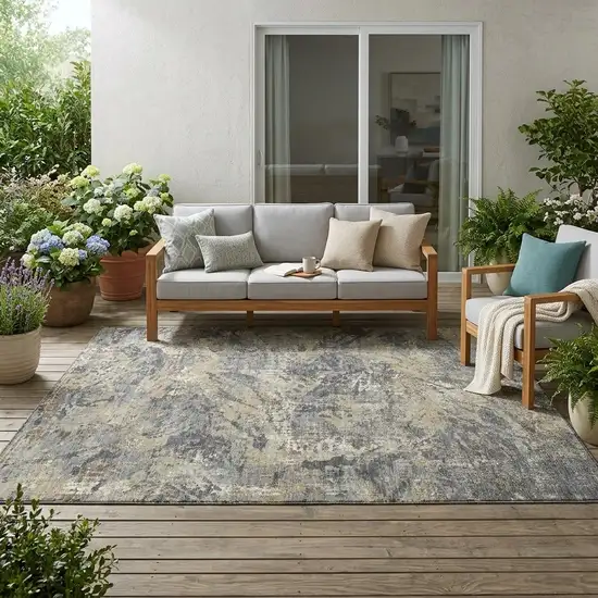 Gray And Khaki Abstract Washable Indoor Outdoor Area Rug Photo 1
