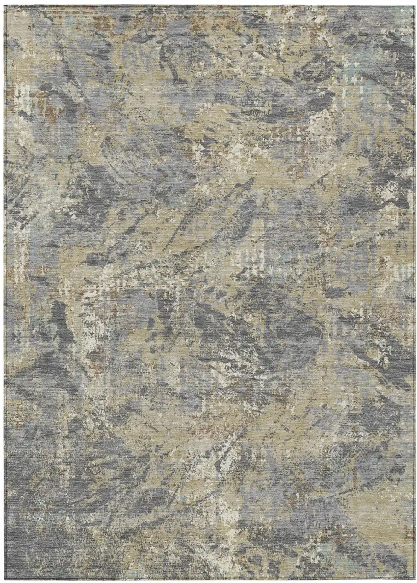 Gray And Khaki Abstract Washable Indoor Outdoor Area Rug Photo 2