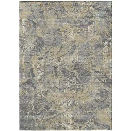 Gray And Khaki Abstract Washable Indoor Outdoor Area Rug Photo 2