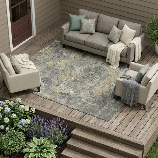 Gray And Khaki Abstract Washable Indoor Outdoor Area Rug Photo 1