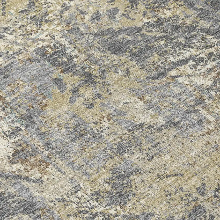 Gray And Khaki Abstract Washable Indoor Outdoor Area Rug Photo 4