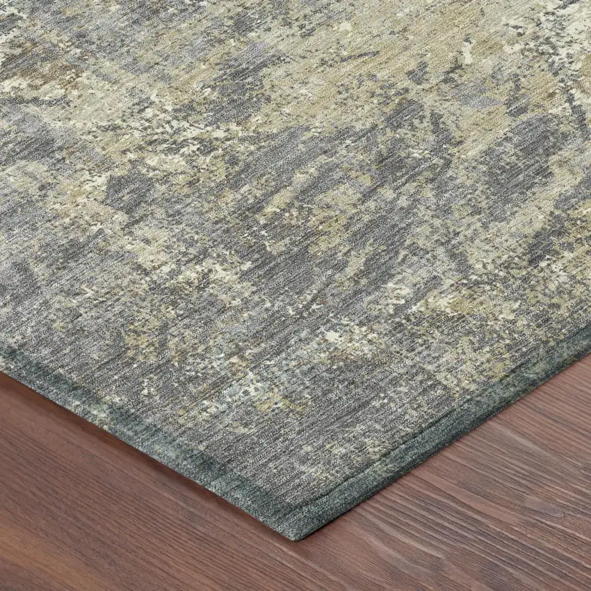 Gray And Khaki Abstract Washable Indoor Outdoor Area Rug Photo 3