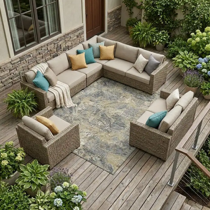 Gray And Khaki Abstract Washable Indoor Outdoor Area Rug Photo 1