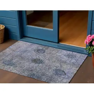 Photo of Gray And Lavender Floral Washable Indoor Outdoor Area Rug