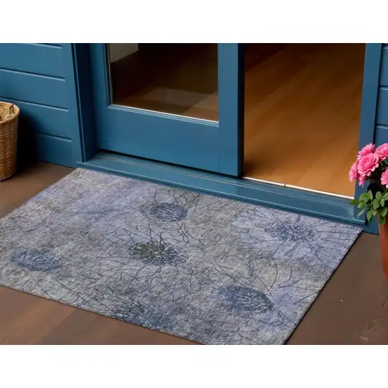 Gray And Lavender Floral Washable Indoor Outdoor Area Rug Photo 1