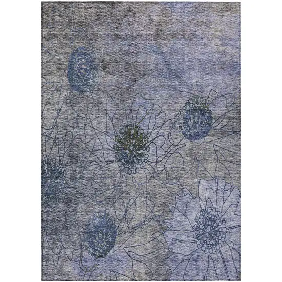 Gray And Lavender Floral Washable Indoor Outdoor Area Rug Photo 4