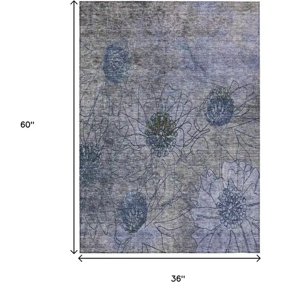 Gray And Lavender Floral Washable Indoor Outdoor Area Rug Photo 3