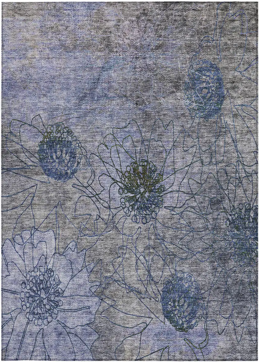 Gray And Lavender Floral Washable Indoor Outdoor Area Rug Photo 5