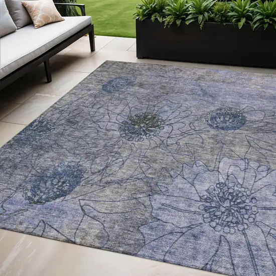 Gray And Lavender Floral Washable Indoor Outdoor Area Rug Photo 1