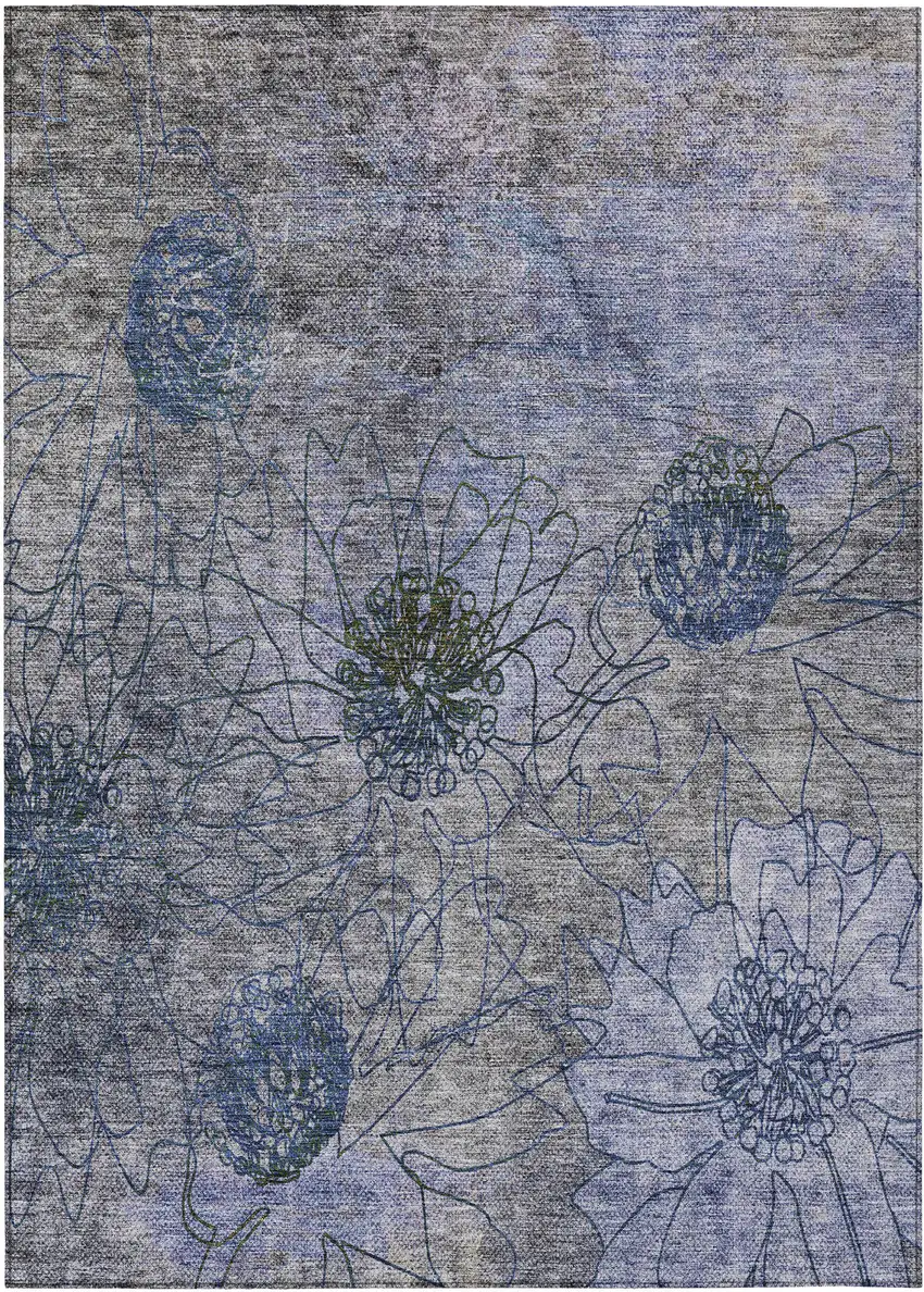 Gray And Lavender Floral Washable Indoor Outdoor Area Rug Photo 2