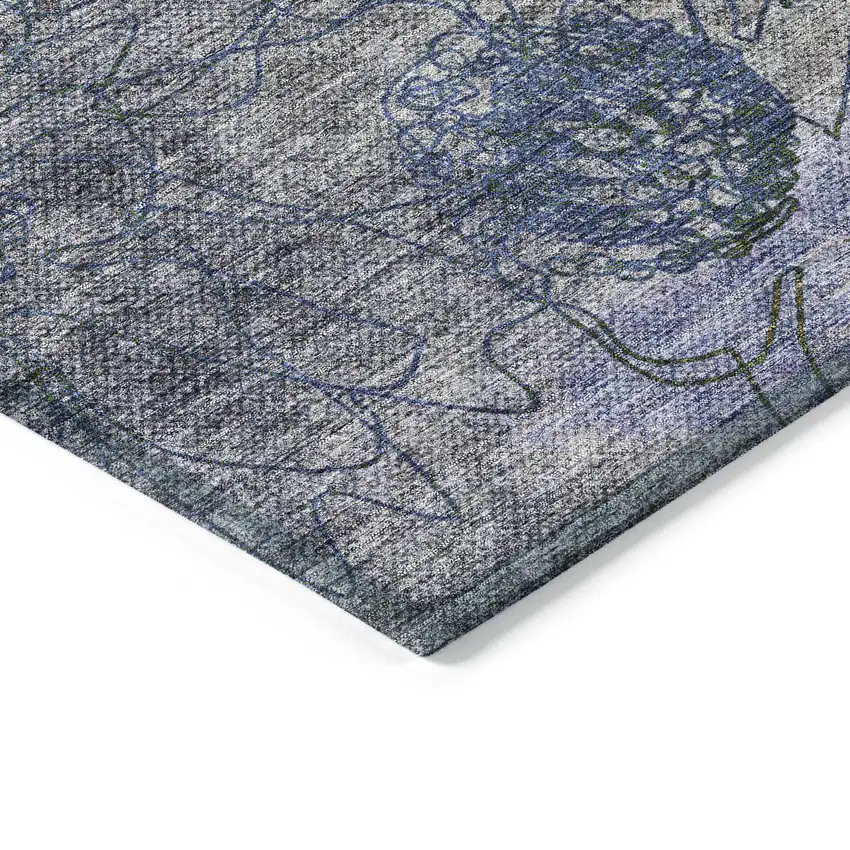 Gray And Lavender Floral Washable Indoor Outdoor Area Rug Photo 7
