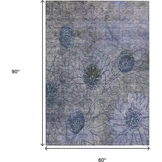 Gray And Lavender Floral Washable Indoor Outdoor Area Rug Photo 3
