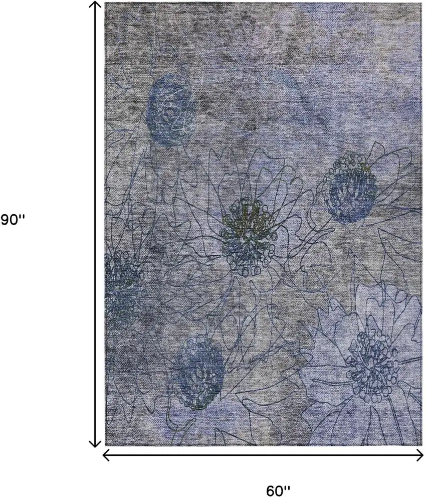 Gray And Lavender Floral Washable Indoor Outdoor Area Rug Photo 3