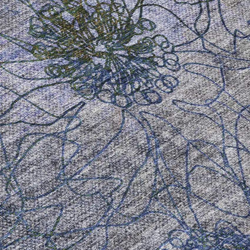 Gray And Lavender Floral Washable Indoor Outdoor Area Rug Photo 8
