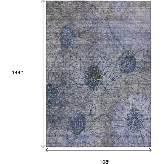 Gray And Lavender Floral Washable Indoor Outdoor Area Rug Photo 3