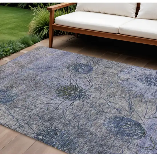 Gray And Lavender Floral Washable Indoor Outdoor Area Rug Photo 1