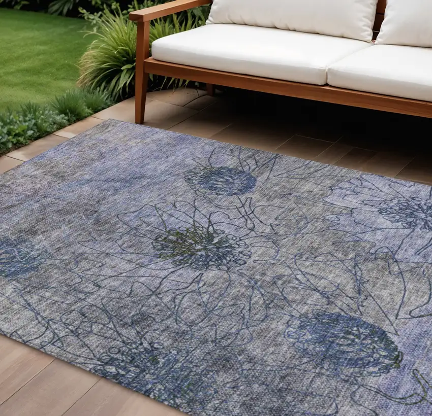Gray And Lavender Floral Washable Indoor Outdoor Area Rug Photo 1