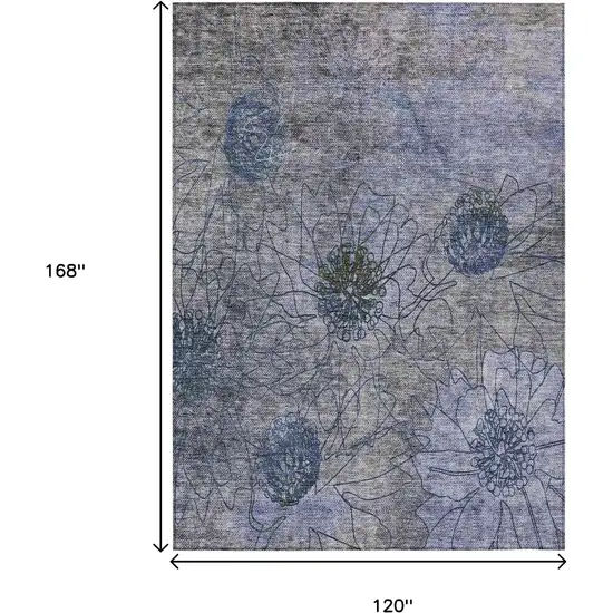 Gray And Lavender Floral Washable Indoor Outdoor Area Rug Photo 3
