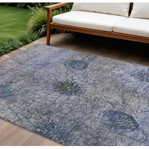Photo of Gray And Lavender Floral Washable Indoor Outdoor Area Rug