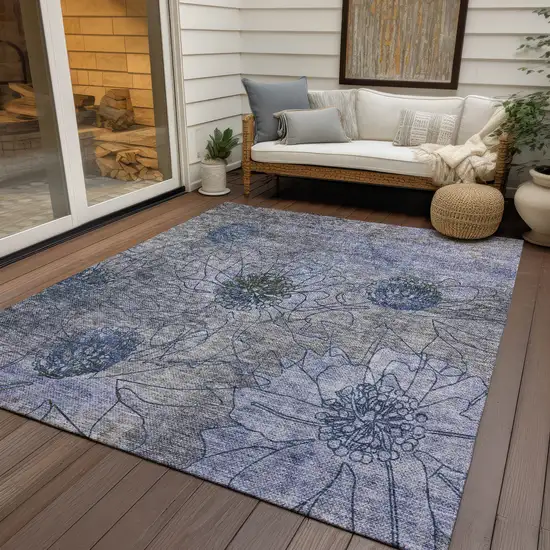 Gray And Lavender Floral Washable Indoor Outdoor Area Rug Photo 9