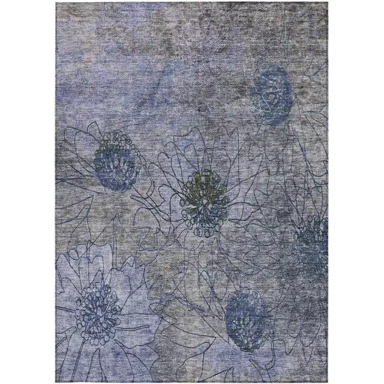 Gray And Lavender Floral Washable Indoor Outdoor Area Rug Photo 5
