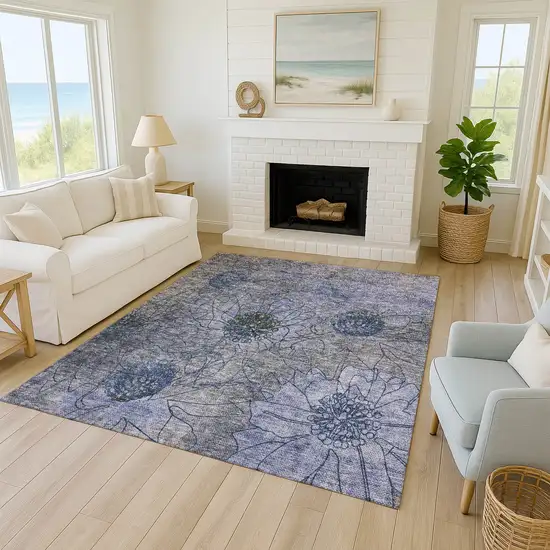Gray And Lavender Floral Washable Indoor Outdoor Area Rug Photo 7