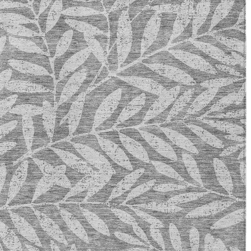 Gray And Light Gray Floral Washable Indoor Outdoor Area Rug Photo 6