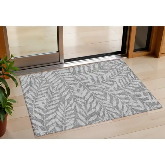 Gray And Light Gray Floral Washable Indoor Outdoor Area Rug Photo 1