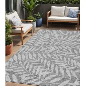 Photo of Gray And Light Gray Floral Washable Indoor Outdoor Area Rug
