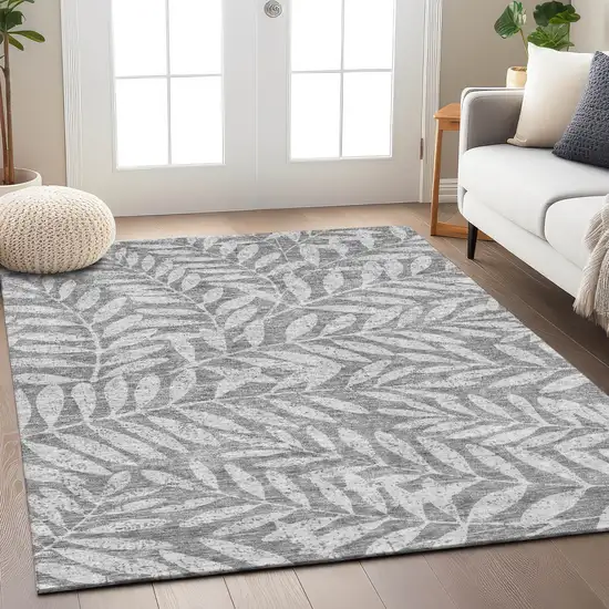 Gray And Light Gray Floral Washable Indoor Outdoor Area Rug Photo 9