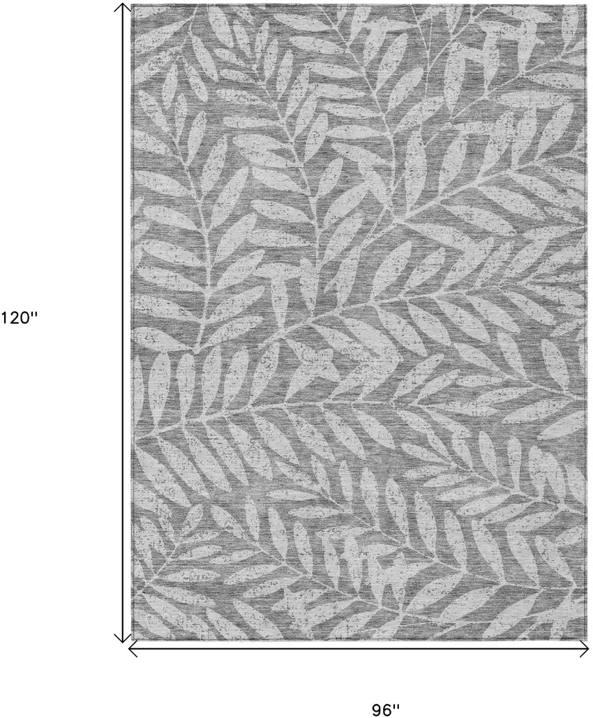 Gray And Light Gray Floral Washable Indoor Outdoor Area Rug Photo 3