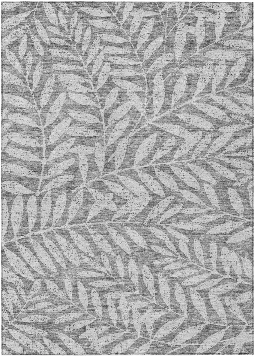 Gray And Light Gray Floral Washable Indoor Outdoor Area Rug Photo 2