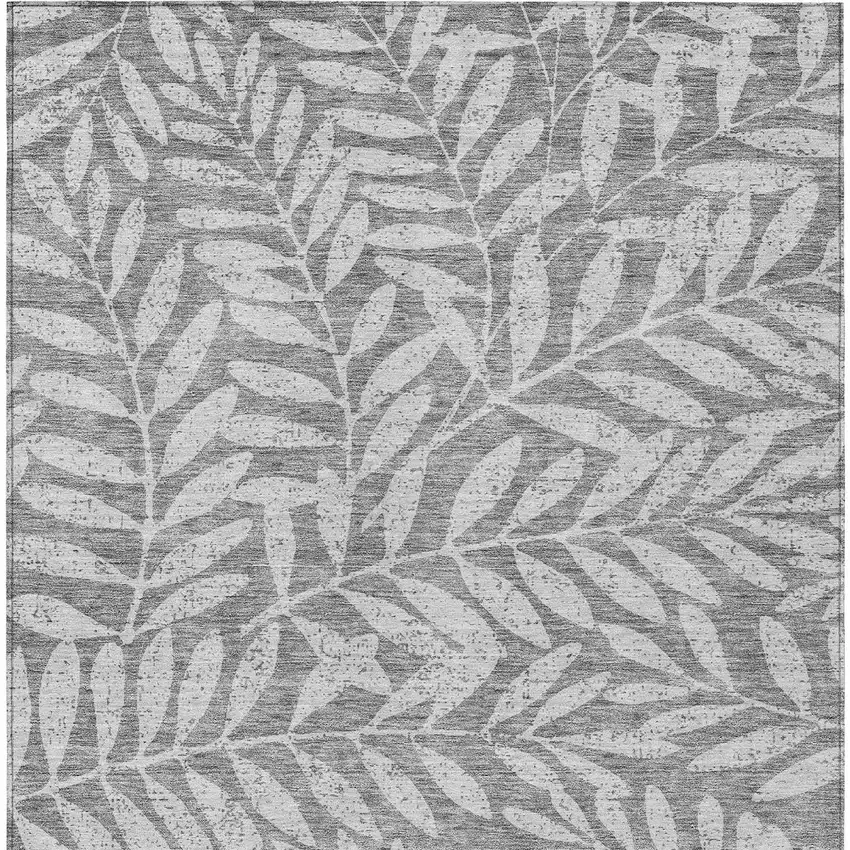 Gray And Light Gray Floral Washable Indoor Outdoor Area Rug Photo 7