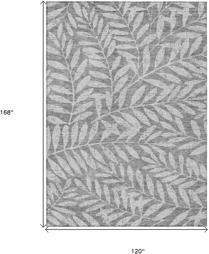 Gray And Light Gray Floral Washable Indoor Outdoor Area Rug Photo 2