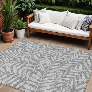 Photo of Gray And Light Gray Floral Washable Indoor Outdoor Area Rug